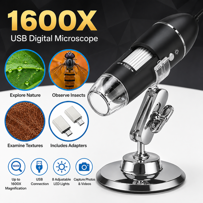 USB Digital Microscope 50-1600x with 8 LED Lights