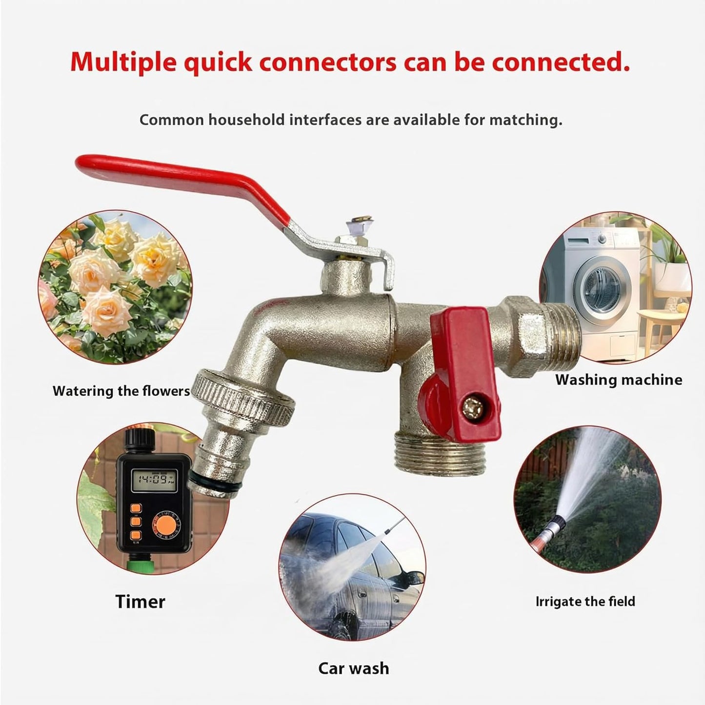 Double stainless steel water tap with 2 outlets