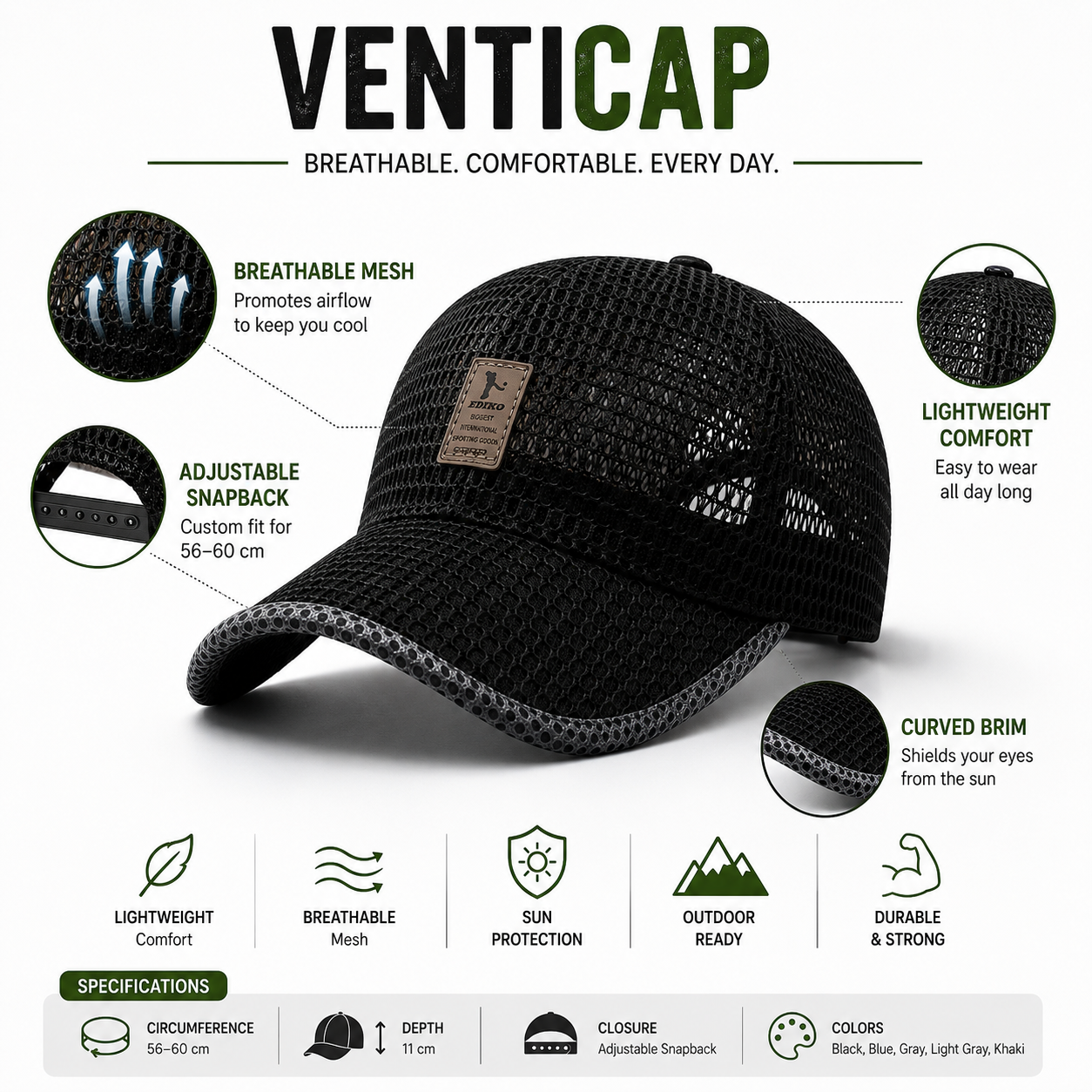 Breathable Summer Cap with Snapback