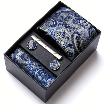 Men's Paisley Tie Set with Pocket Square & Cufflinks