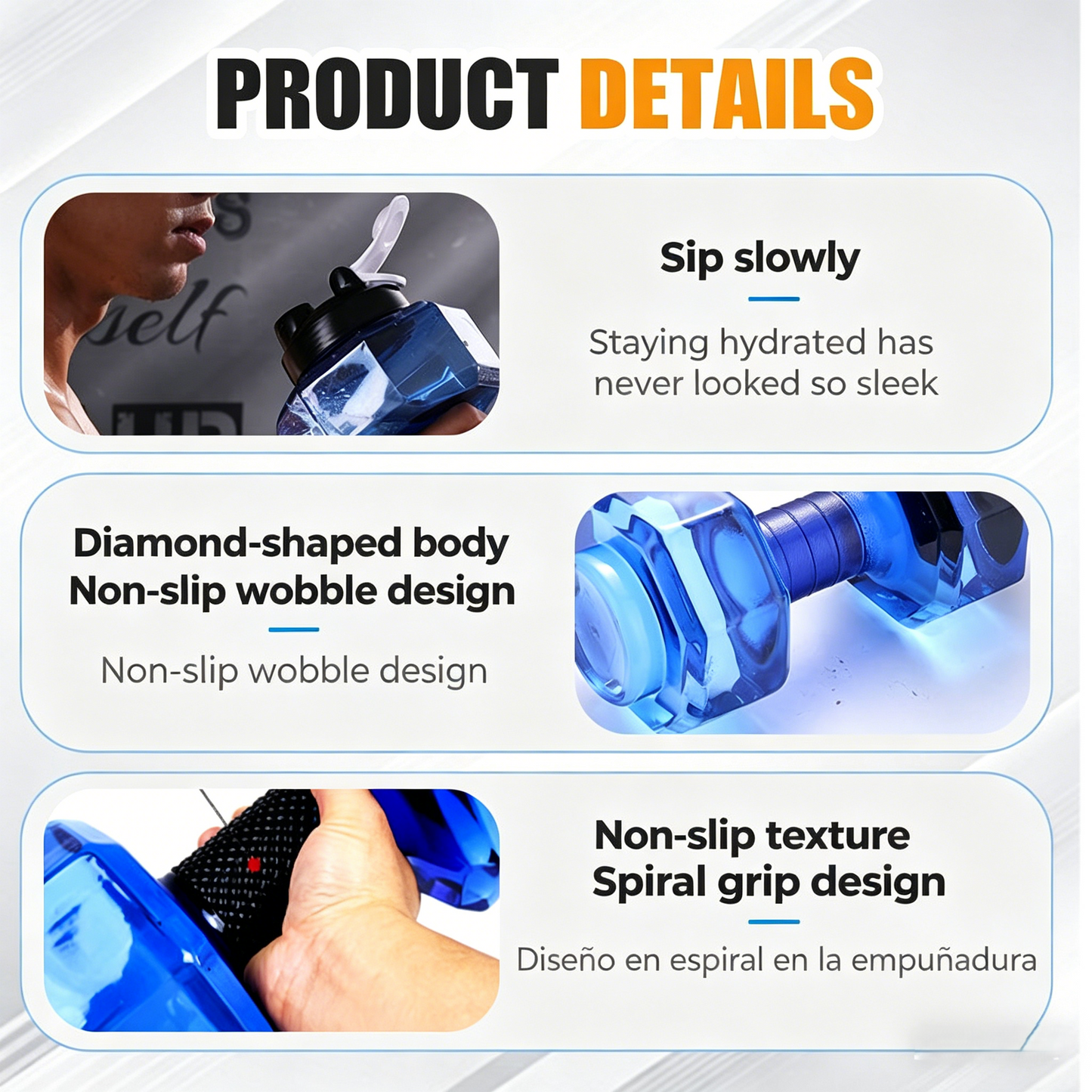 Dumbbell-shaped BPA-free drinking bottle with flip lid