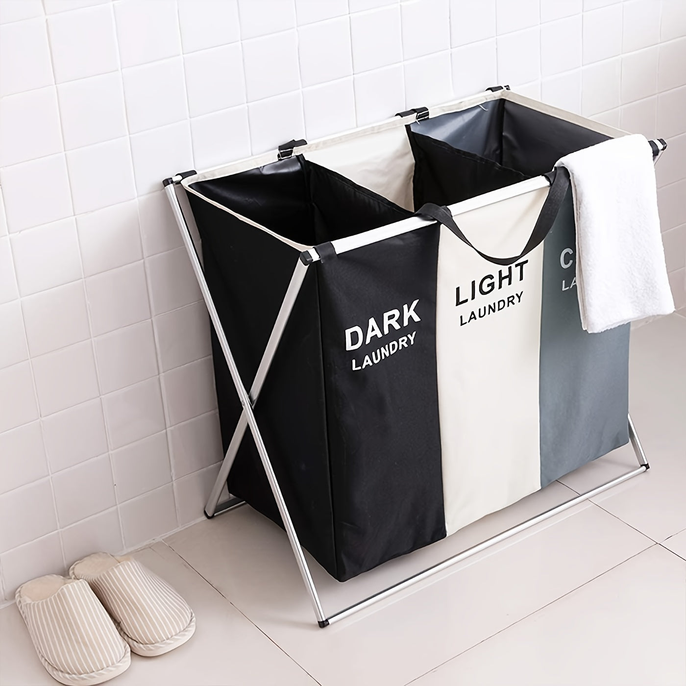 Laundry sorter 3 compartments foldable