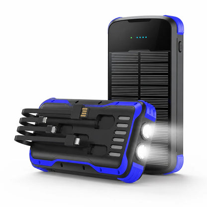 Solar-Powered High-Capacity Power Bank (Integrated Multi-Charging Cables & Jump Starter)