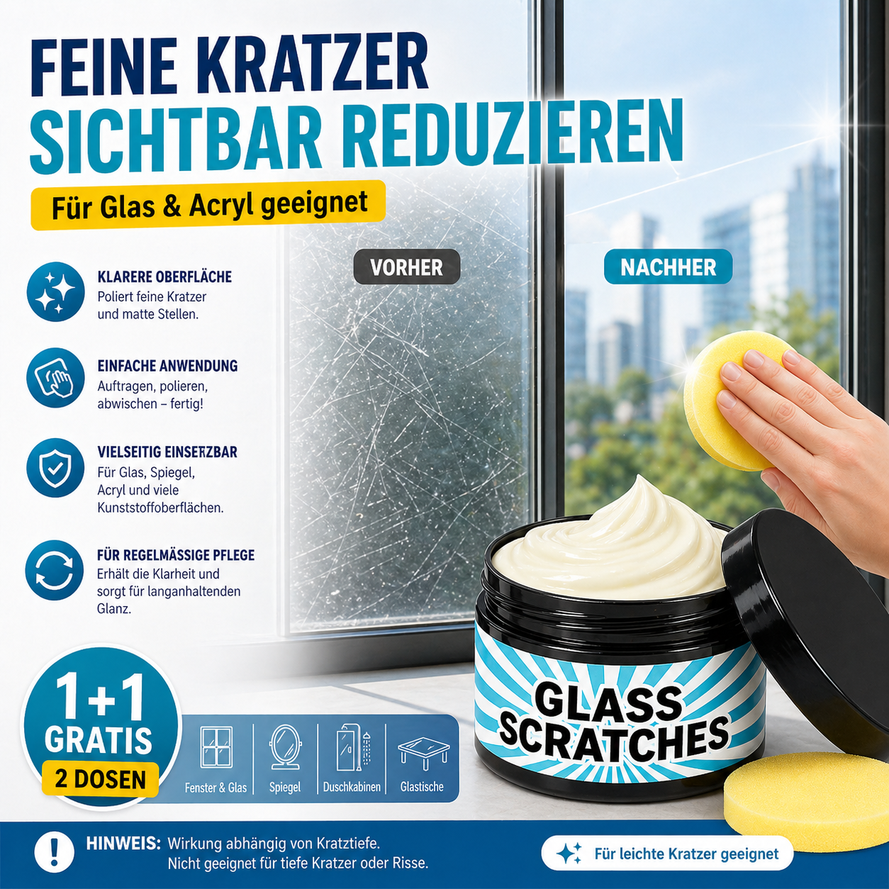Glass Scratch Remover Cream for Windows & Cars