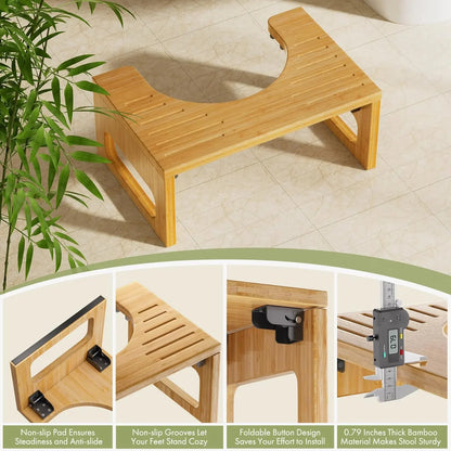 Foldable Bamboo Toilet Stool with Non-Slip Surface