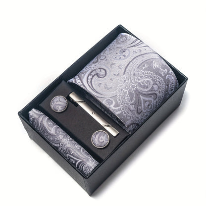 Men's Paisley Tie Set with Pocket Square & Cufflinks