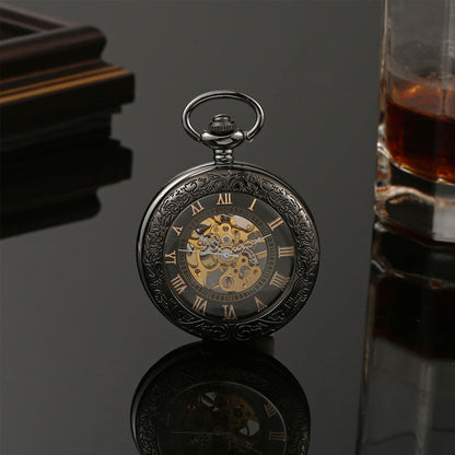 Mechanical Pocket Watch with Floral Engraving Design