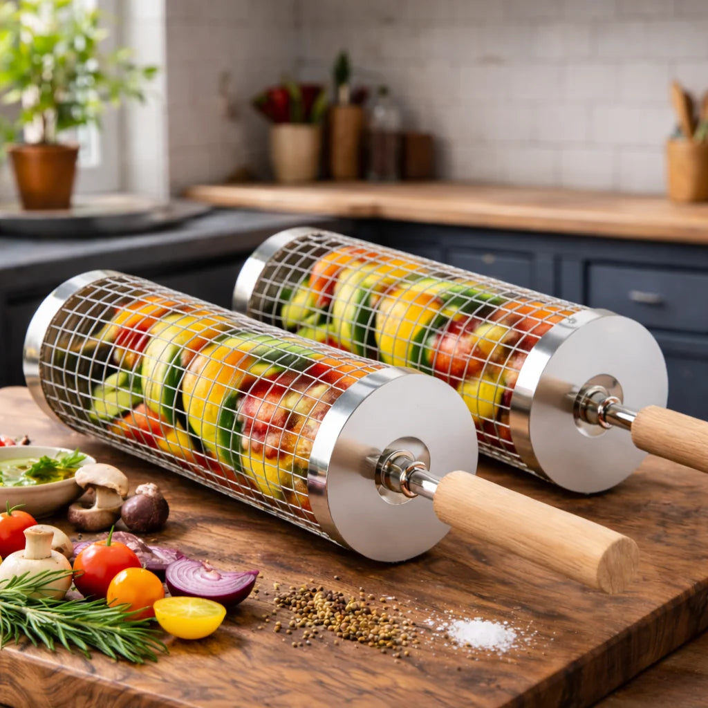 GrillEase™ Rolling Basket — Master the Grill and Enjoy Juicy, Perfectly Cooked Delights with Every Turn!