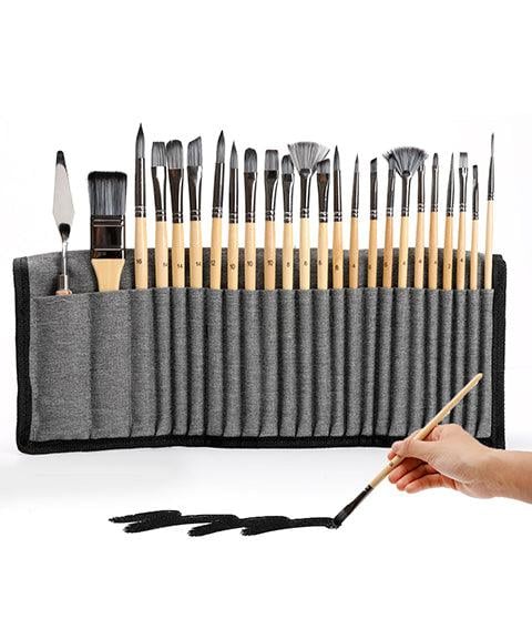 24-piece Brush Set with Roll Case and Palette Knife
