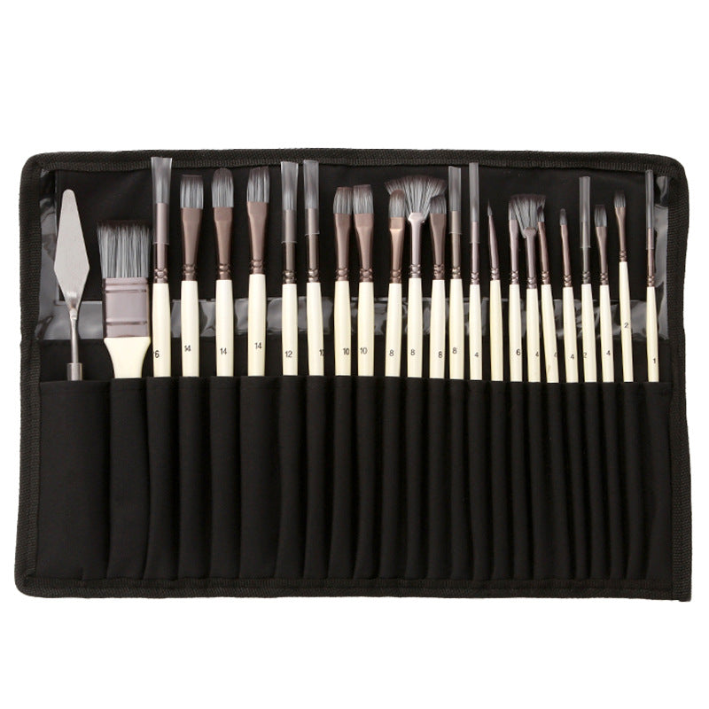 24-piece Brush Set with Roll Case and Palette Knife
