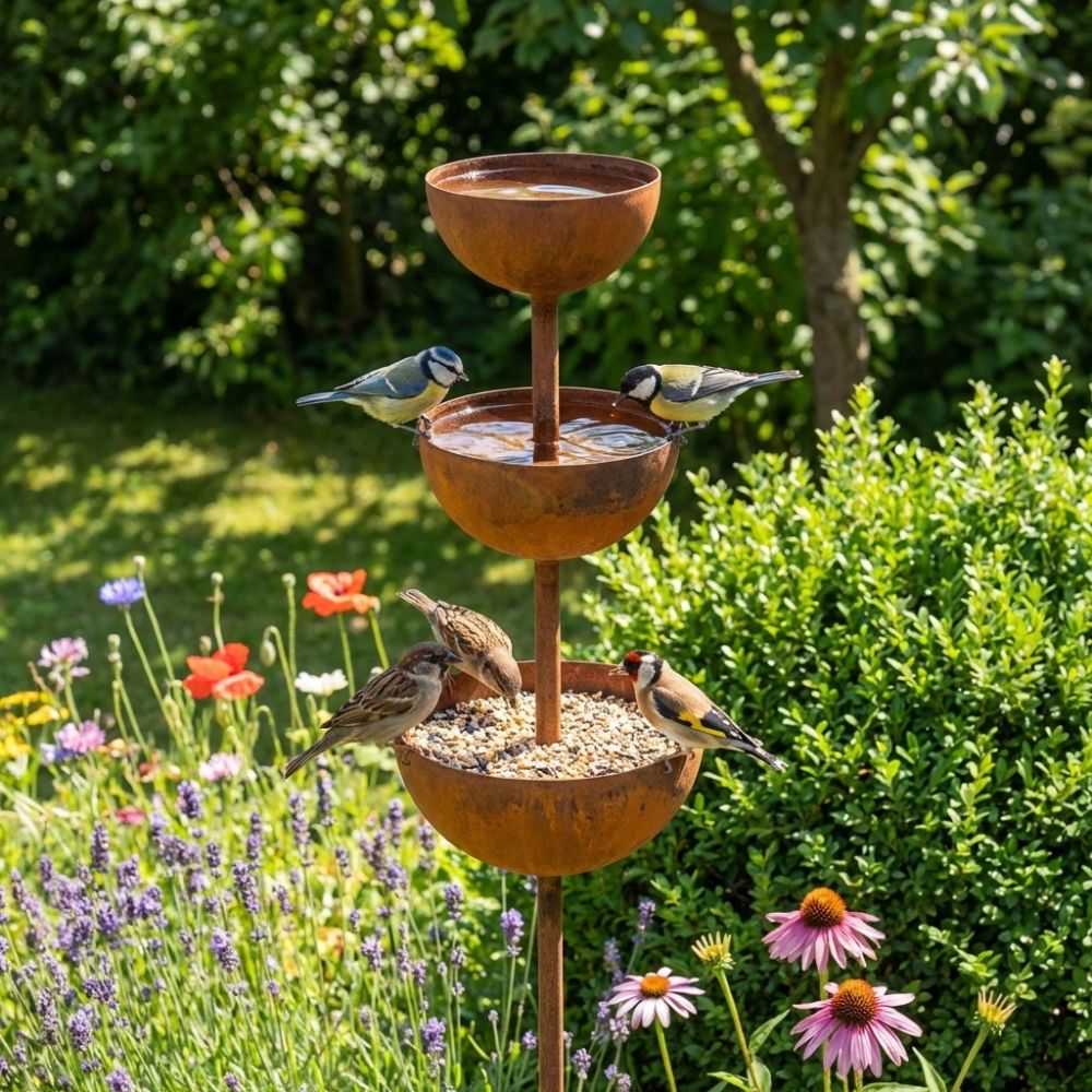 Bird Bath Garden Stake Copper Look 3 Bowls