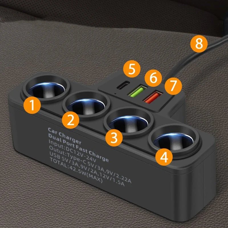 VoltMaxx 7-in-1 Car Charging Adapter with 7 Ports