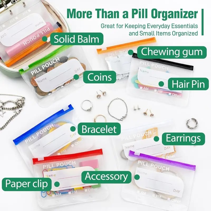 Pill Organizer with 14 Compartments and Zipper
