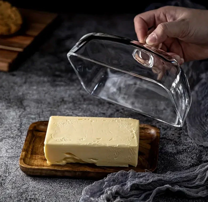 ButterVault Butter Dish with Glass Lid and Wooden Base