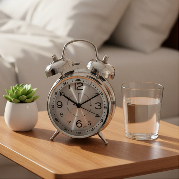 Retro Alarm Clock with Double Bell Silver Chrome