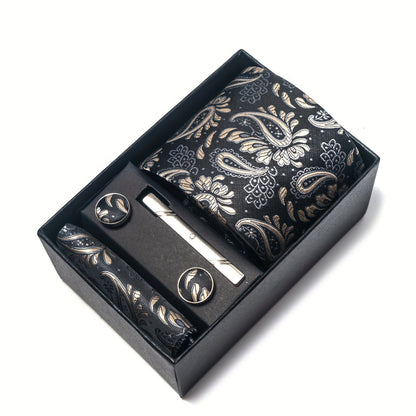 Men's Paisley Tie Set with Pocket Square & Cufflinks