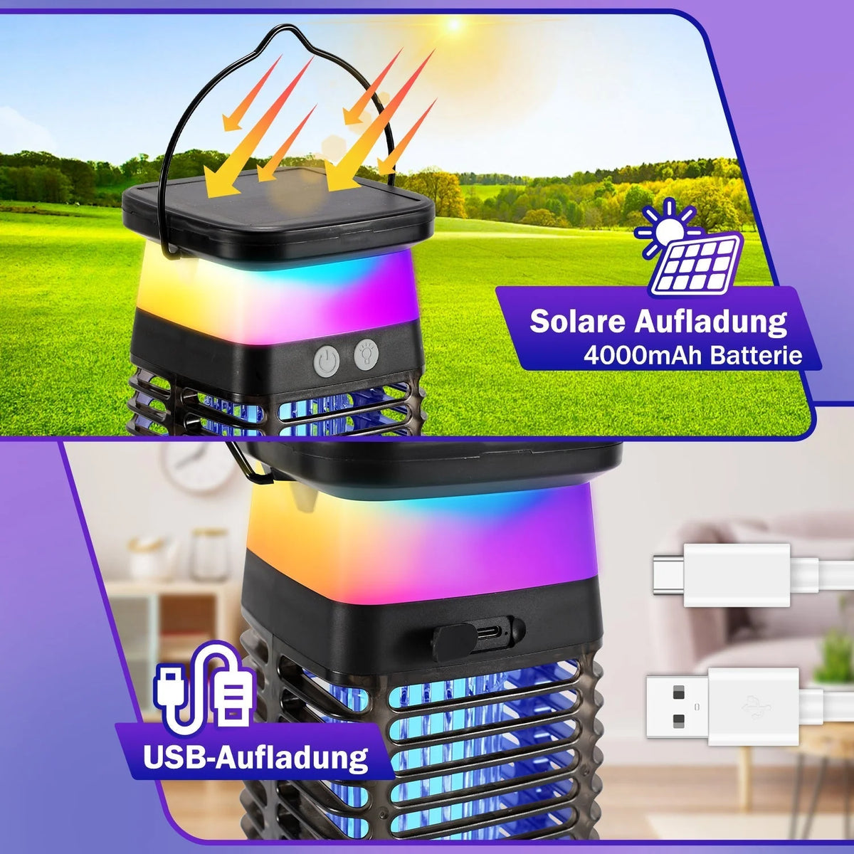 Solar-powered UV mosquito trap with RGB light