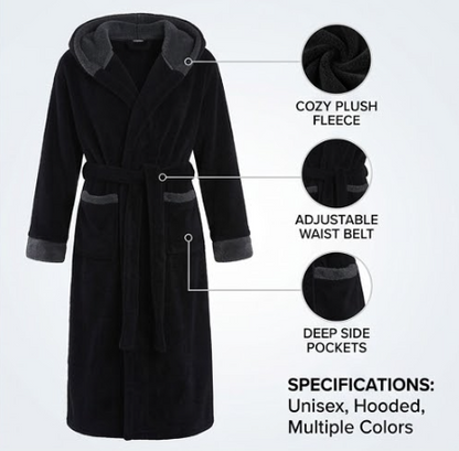 Unisex Fleece Bathrobe with Hood Extra Long