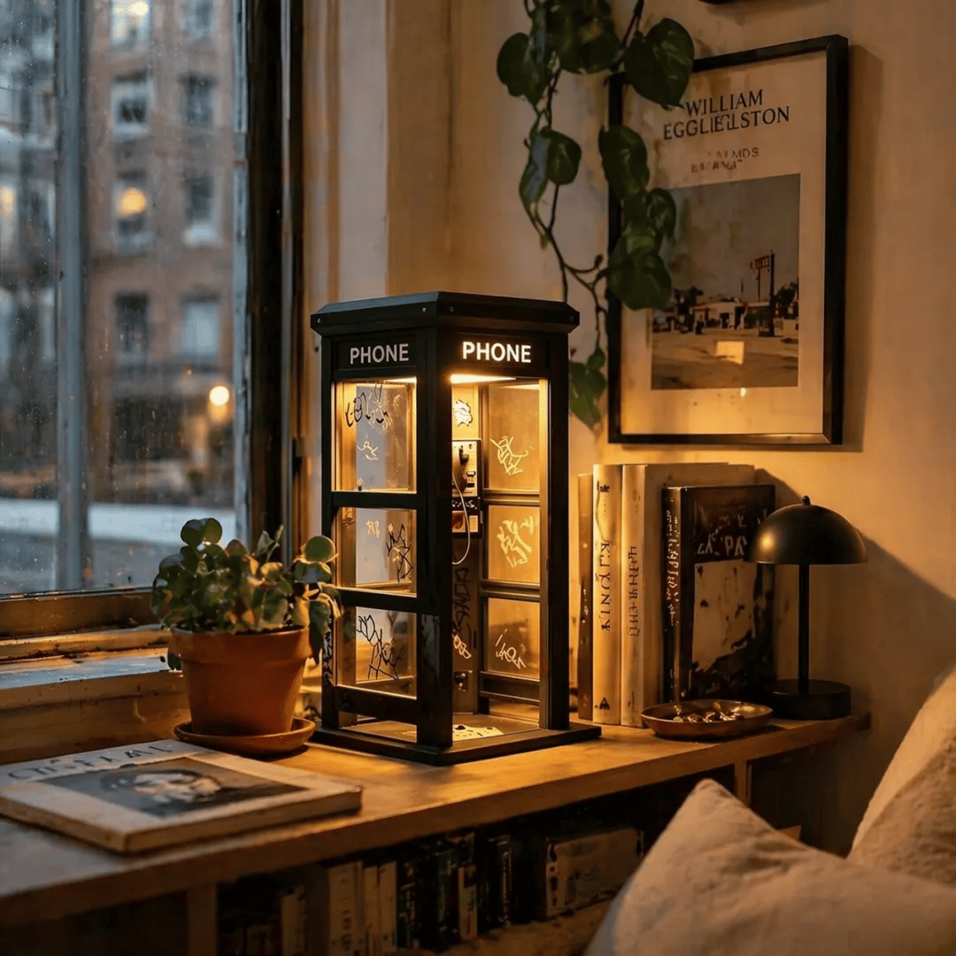 Retro Telephone Booth Lamp with Warm Ambient Light