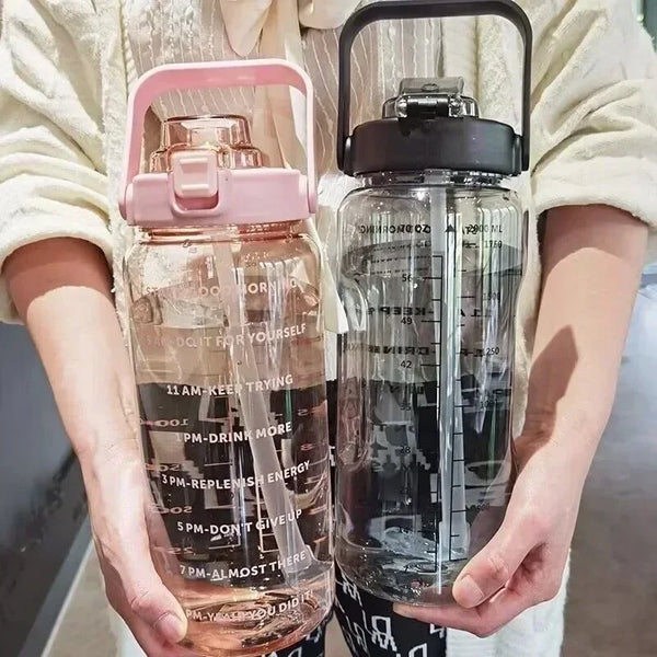2L Water Bottle with Straw & Time Markings