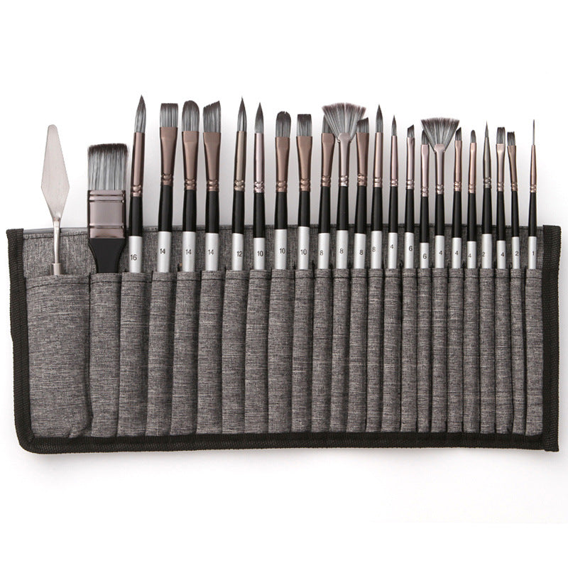 24-piece Brush Set with Roll Case and Palette Knife
