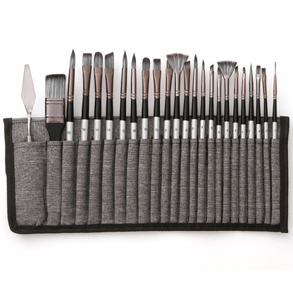 24-piece Brush Set with Roll Case and Palette Knife