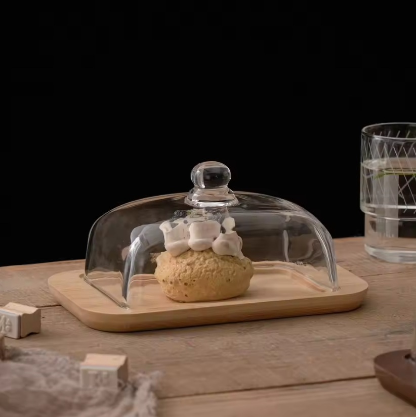 ButterVault Butter Dish with Glass Lid and Wooden Base
