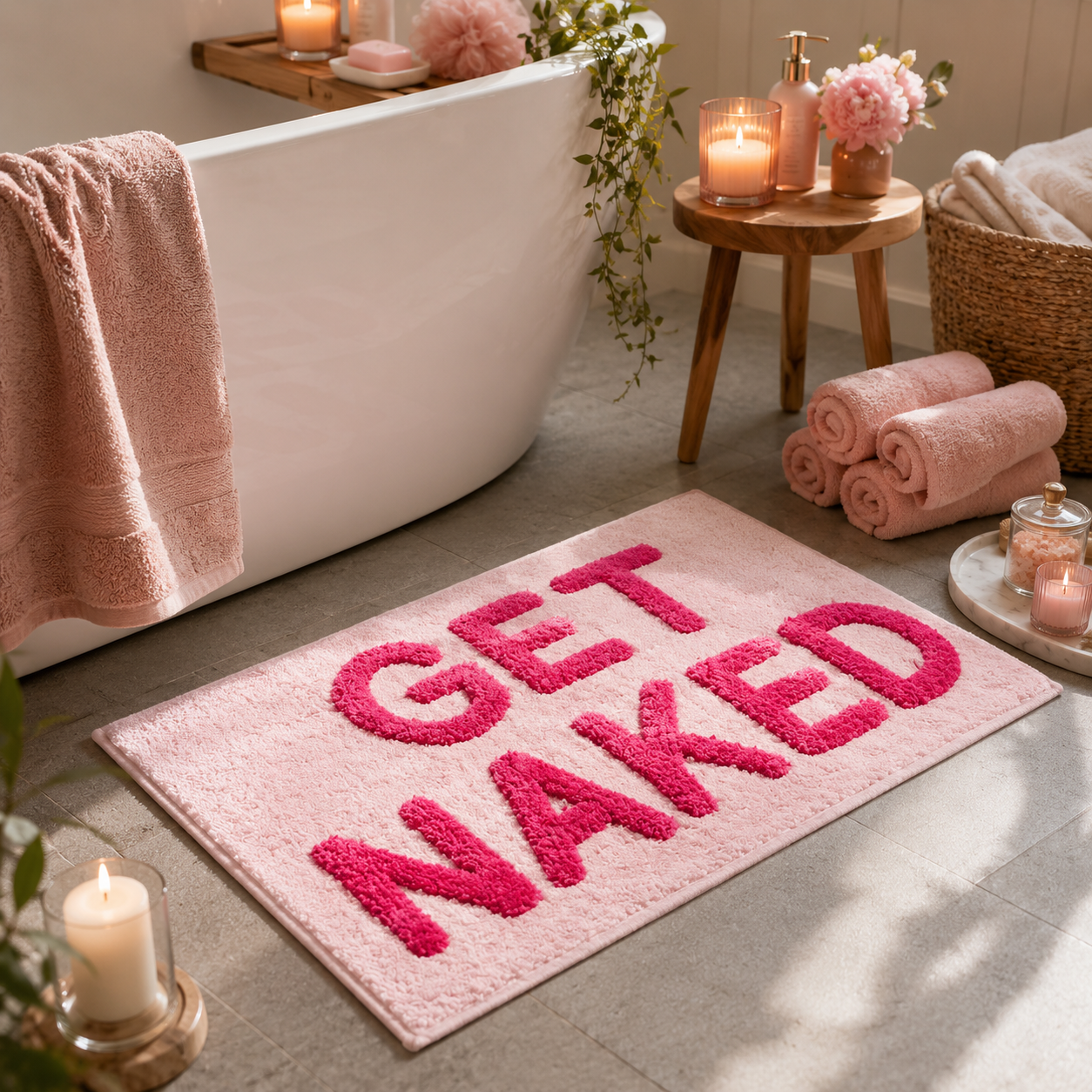 Tufted Designer Rug "Get Naked" Pink 80×50 cm