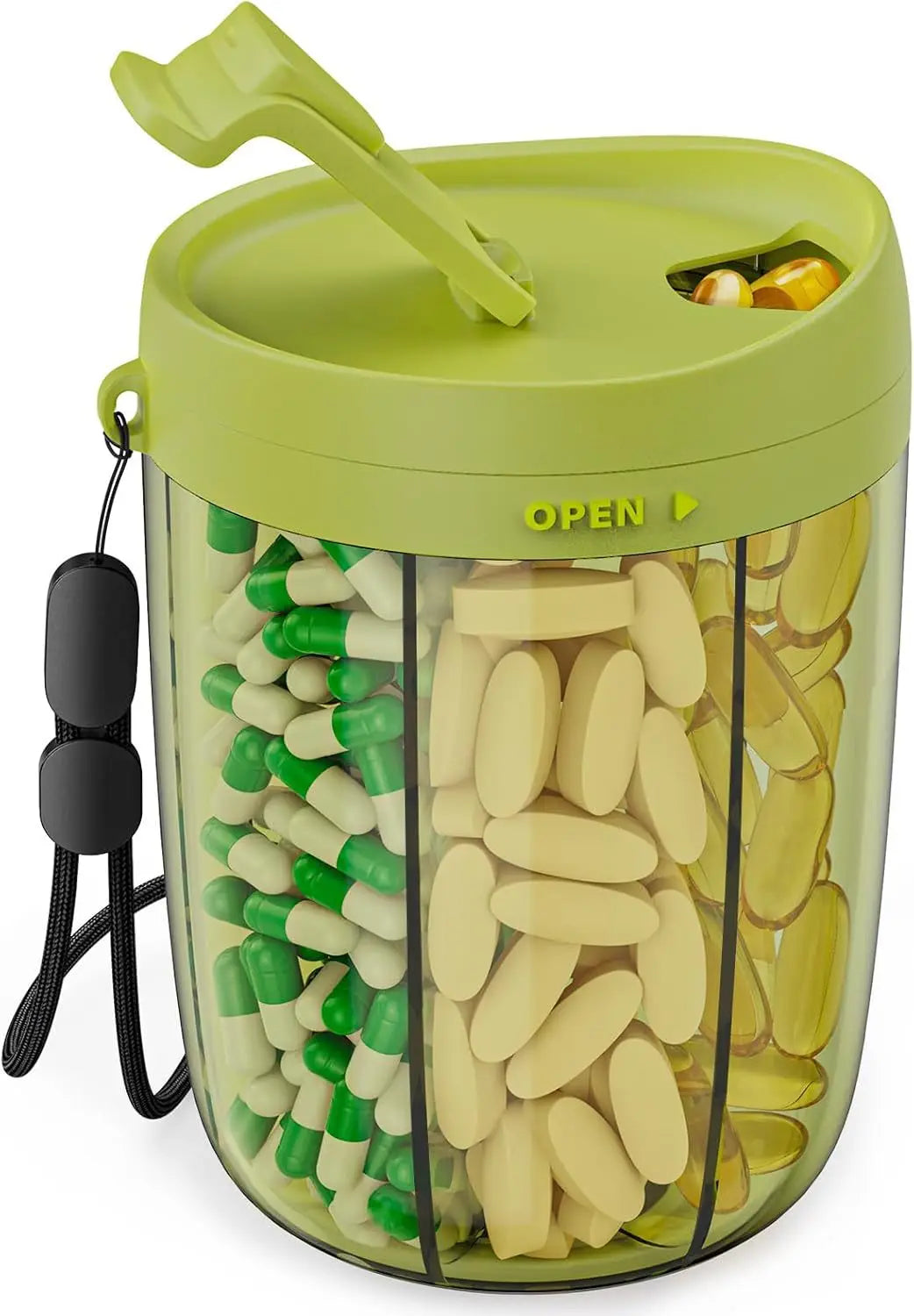 Tablet box with 6 compartments and clear lid