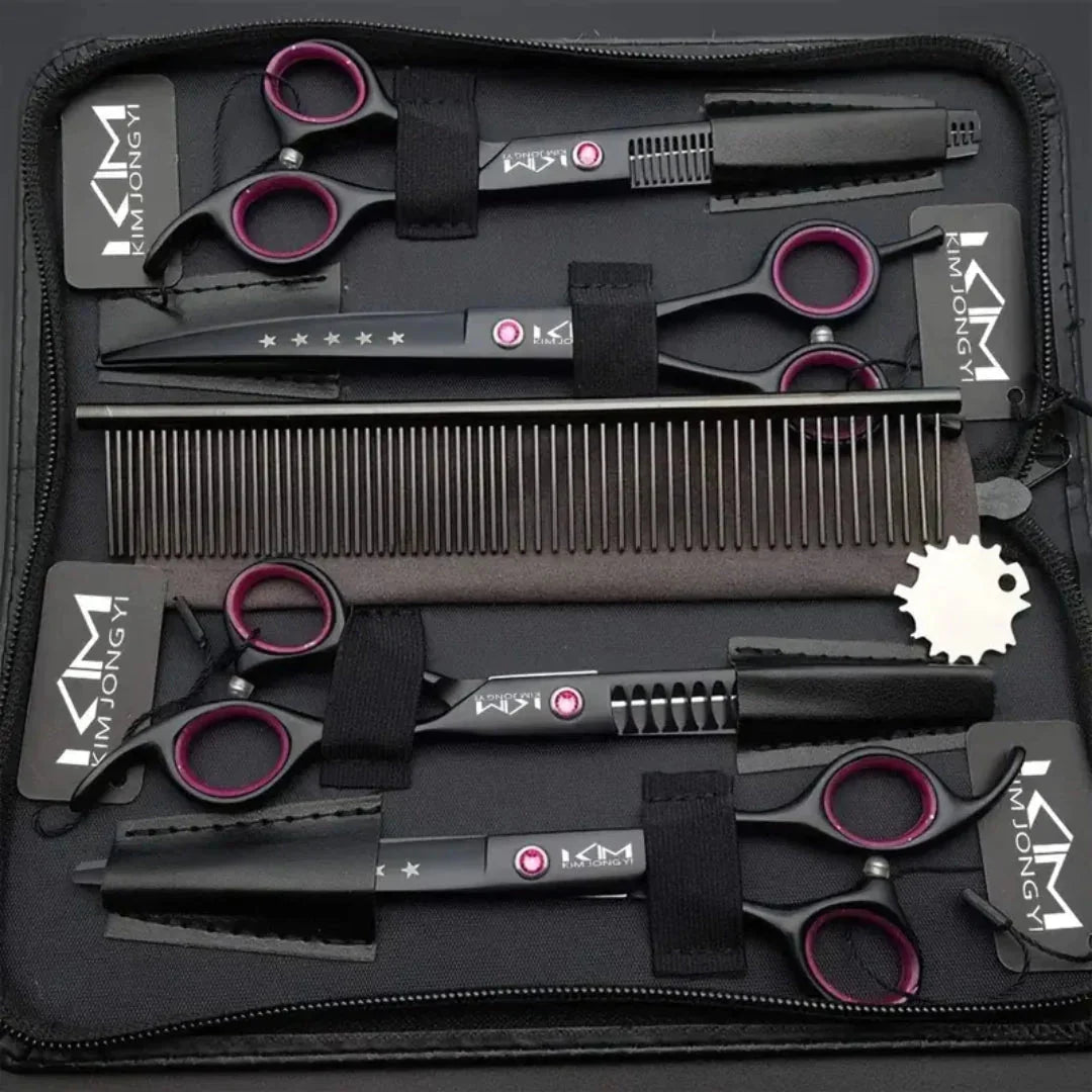 Dog grooming kit with stainless steel blades and ergonomic handles