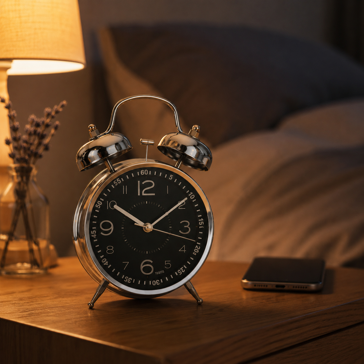 Retro Alarm Clock with Double Bell Silver Chrome