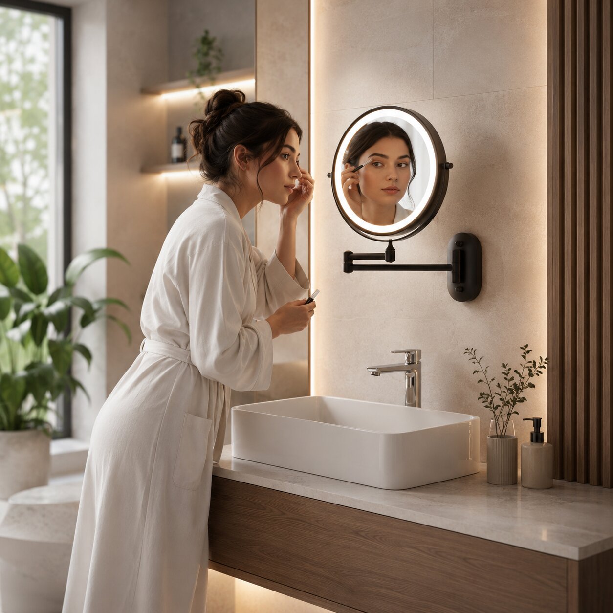 Wall Mirror with LED Lighting and Magnification