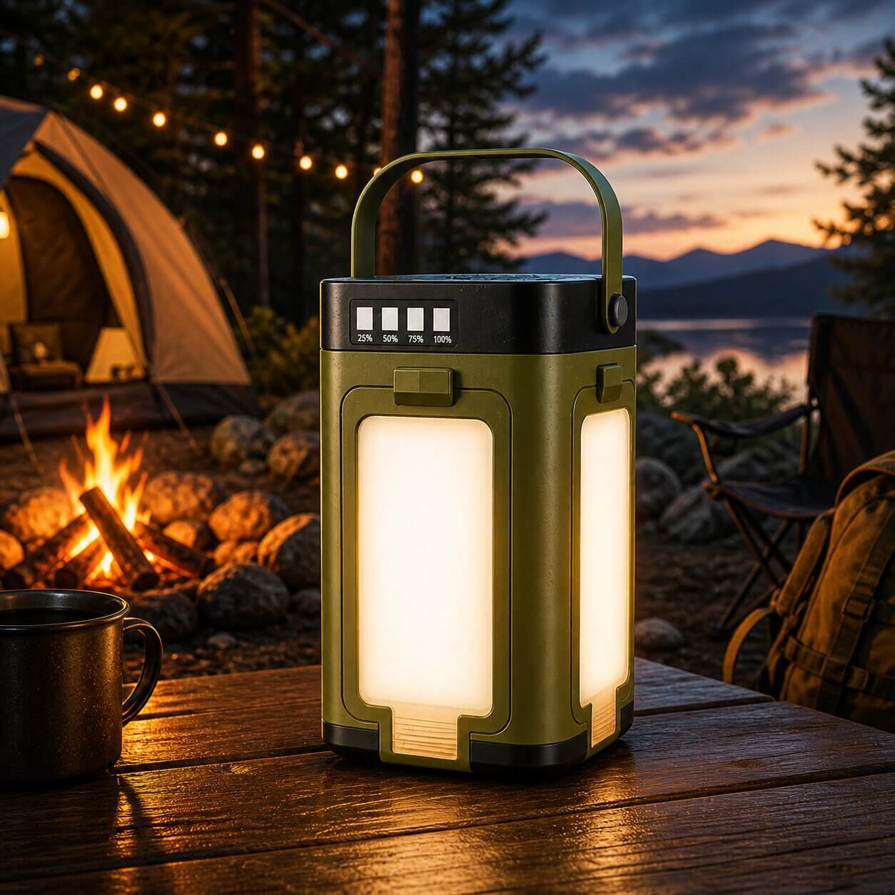Foldable Solar Camping Lamp with Power Bank