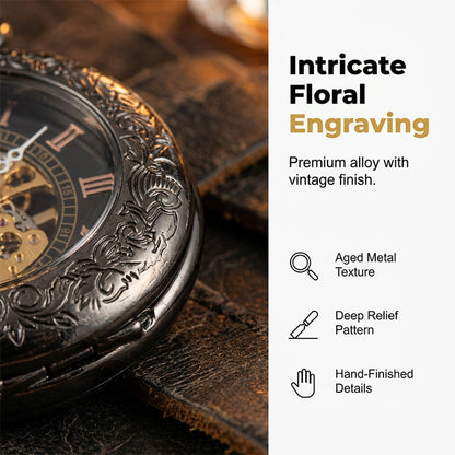Mechanical Pocket Watch with Floral Engraving Design