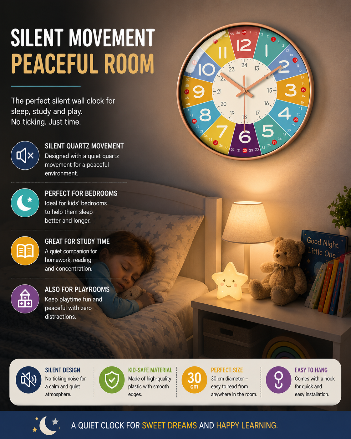 SilentKids Wall Clock – Silent for the Children's Room