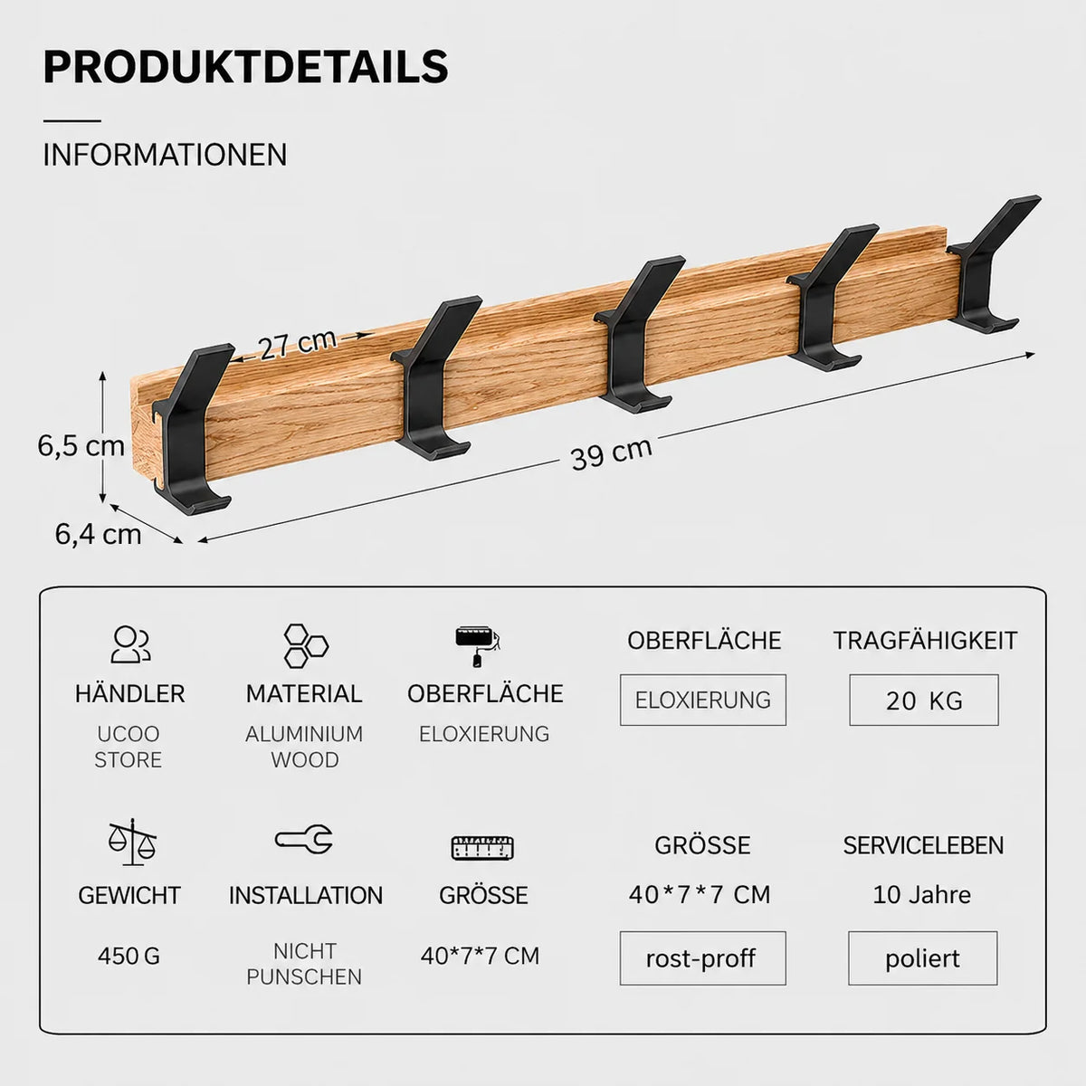 Wall-mounted coat rack with adjustable double hooks