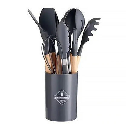 12-Piece Silicone Cooking Utensil Set with Wooden Handles