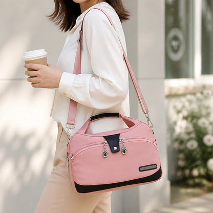 Anti-theft waterproof nylon crossbody bag with multiple zippers
