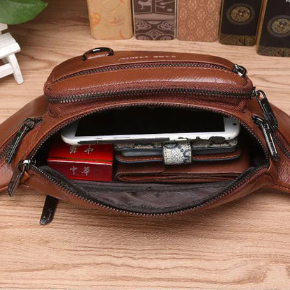 Genuine Leather Waist Bag for Men with Multiple Pockets