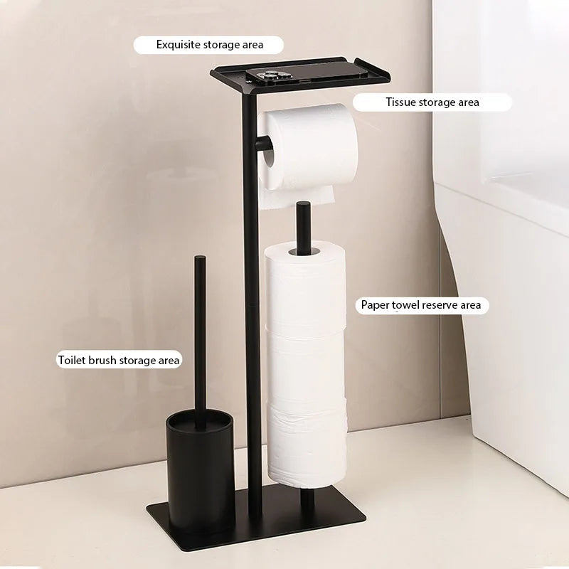 Toilet Paper Holder with Brush & Shelf