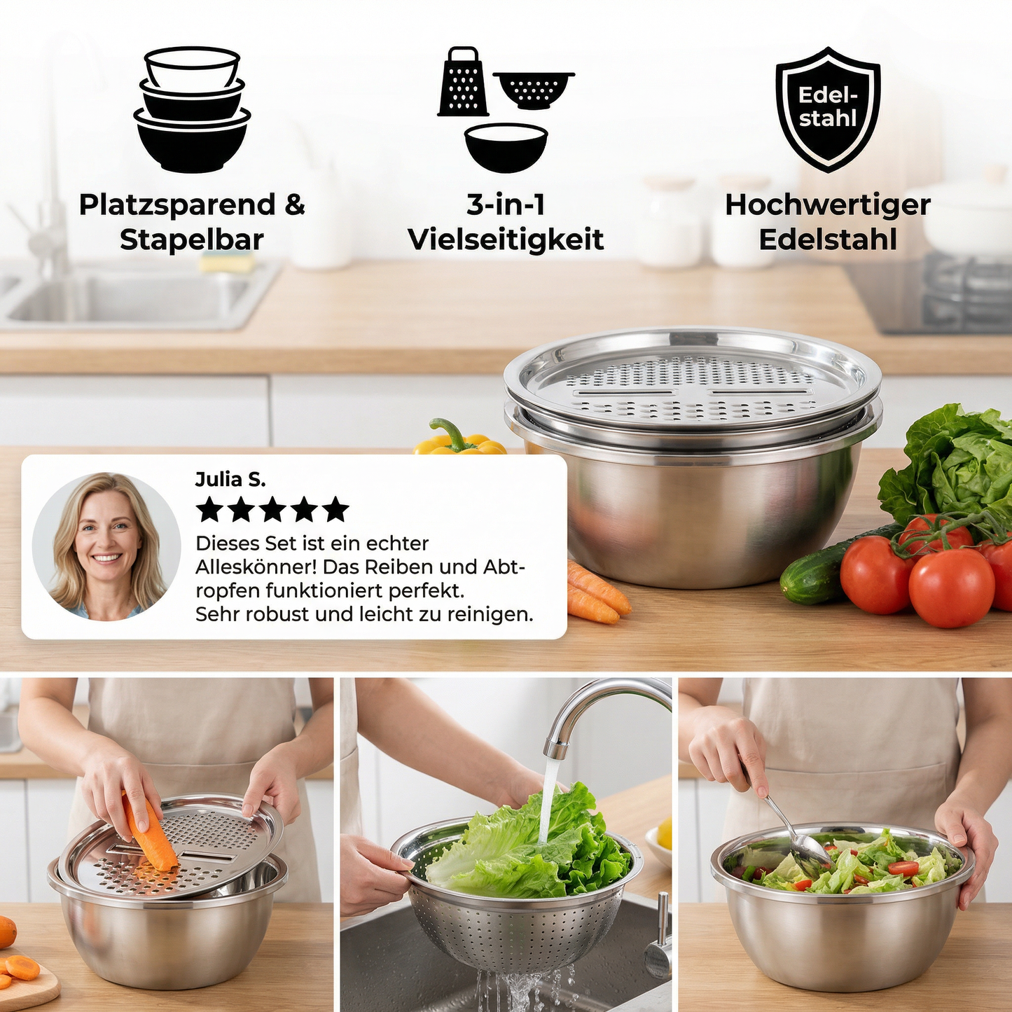 Vegetable Cutter Set with Grater, Sieve, and Mixing Bowl