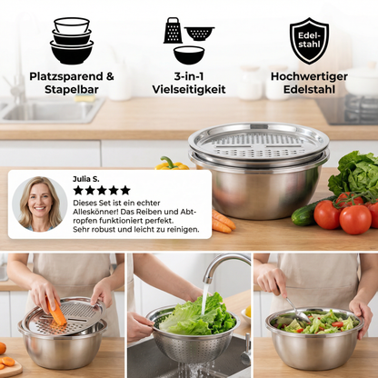 Vegetable Cutter Set with Grater, Sieve, and Mixing Bowl