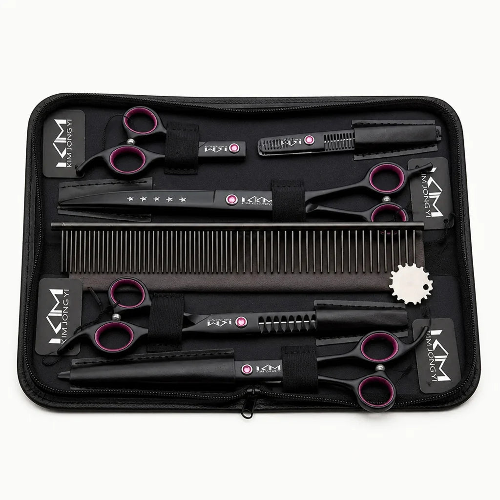 Dog grooming kit with stainless steel blades and ergonomic handles