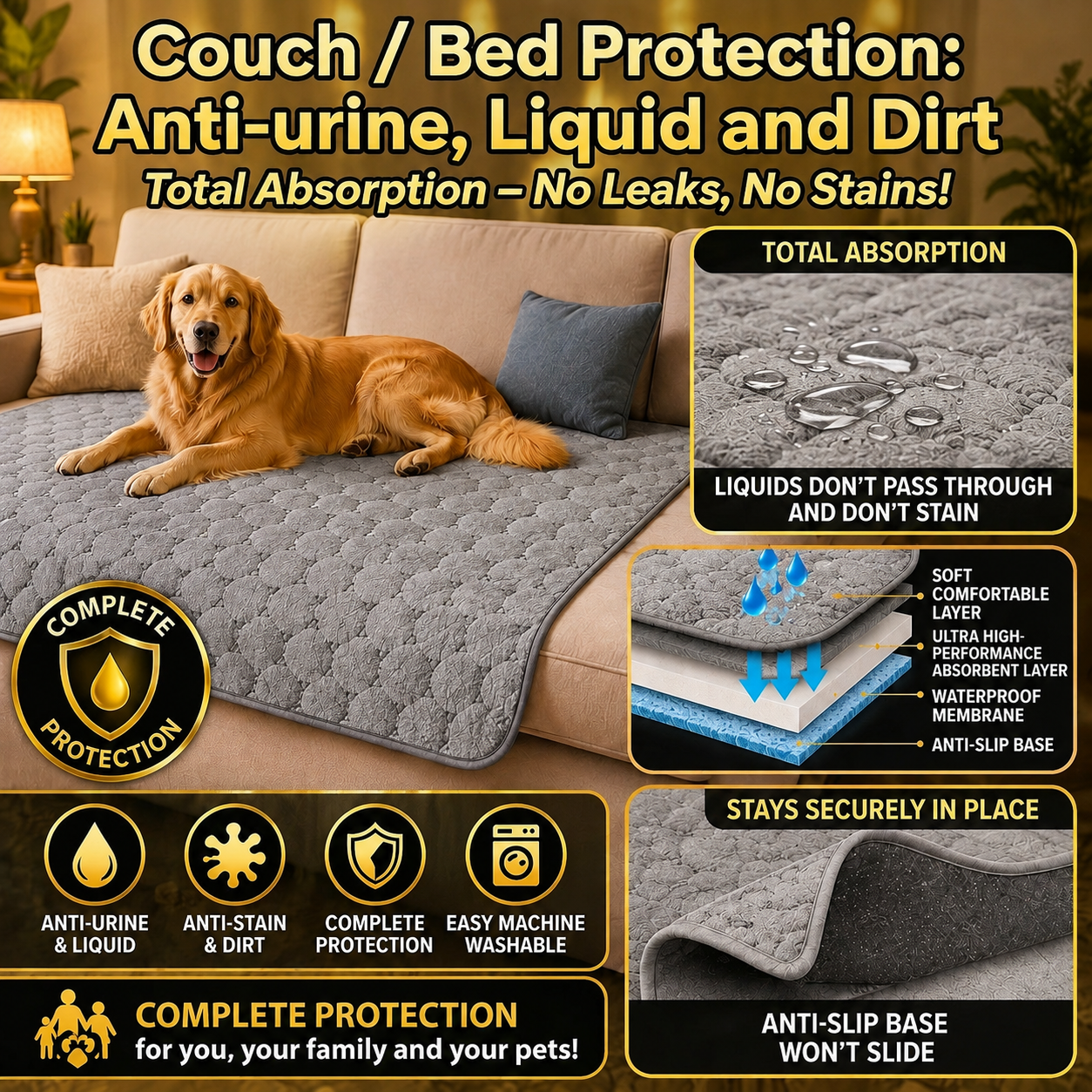 DryShield Waterproof Protective Cover for Sofa and Bed