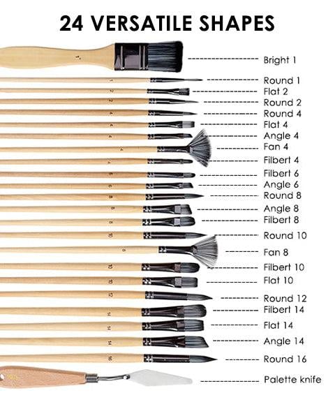 24-piece Brush Set with Roll Case and Palette Knife