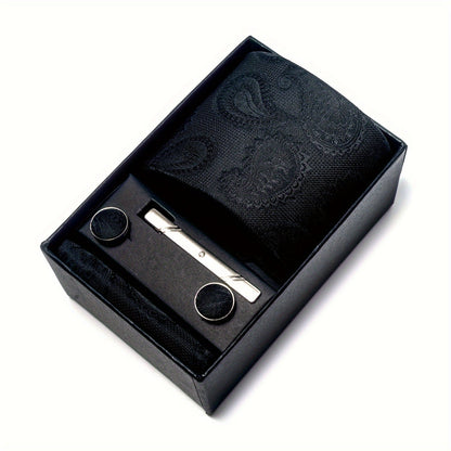 Men's Paisley Tie Set with Pocket Square & Cufflinks