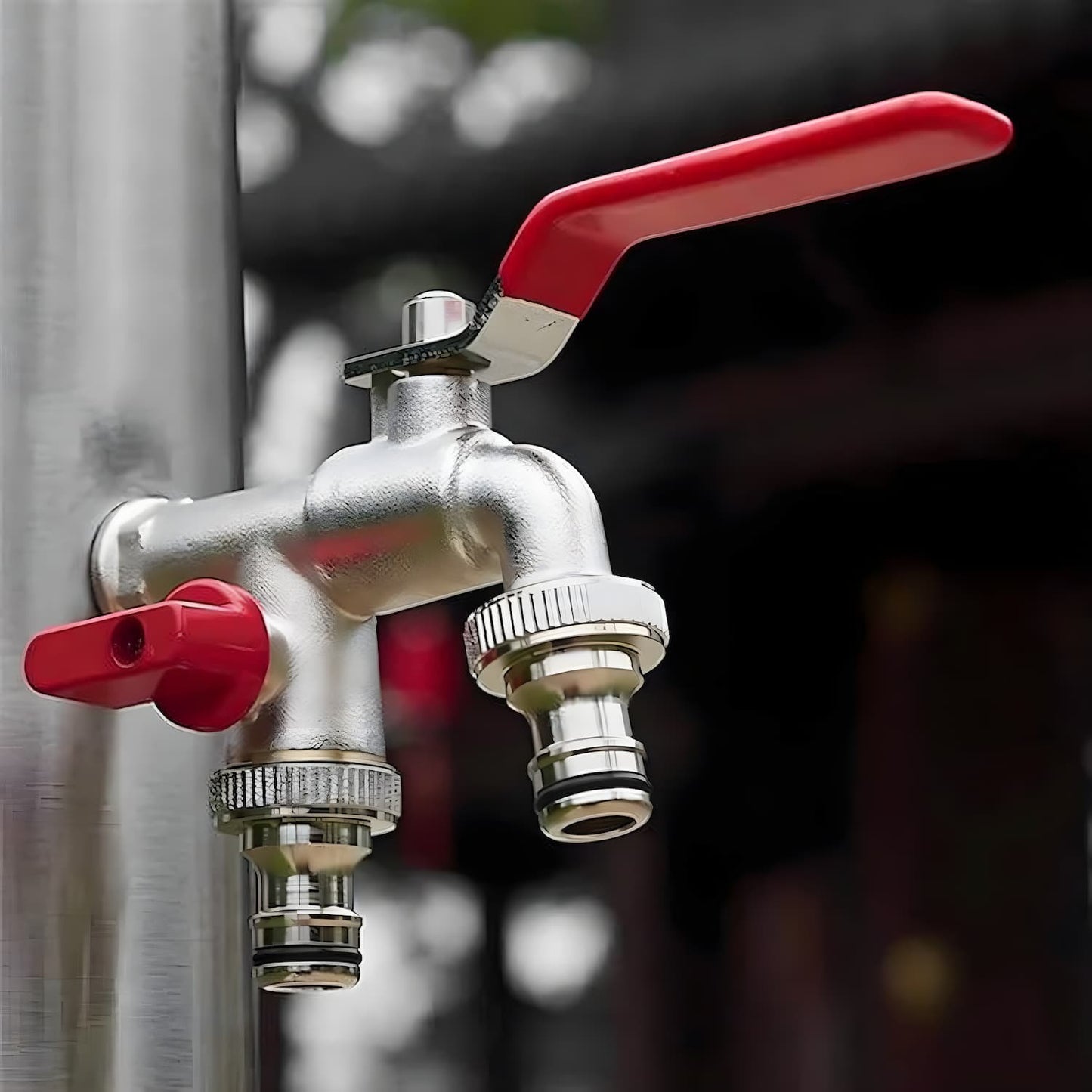 Double stainless steel water tap with 2 outlets