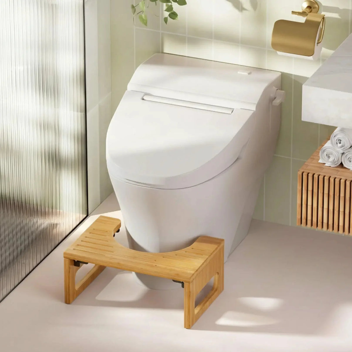 Foldable Bamboo Toilet Stool with Non-Slip Surface