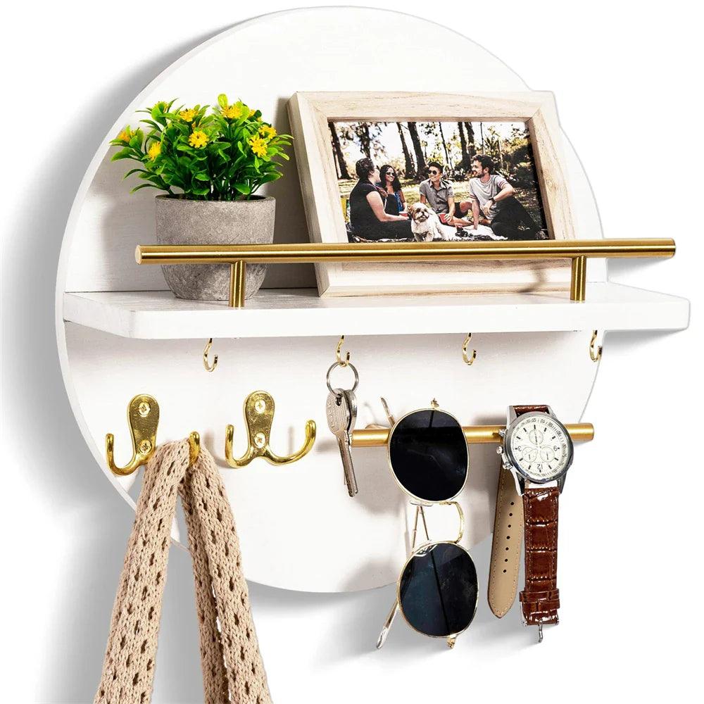 Round Wall-Mounted Key Holder with Shelf