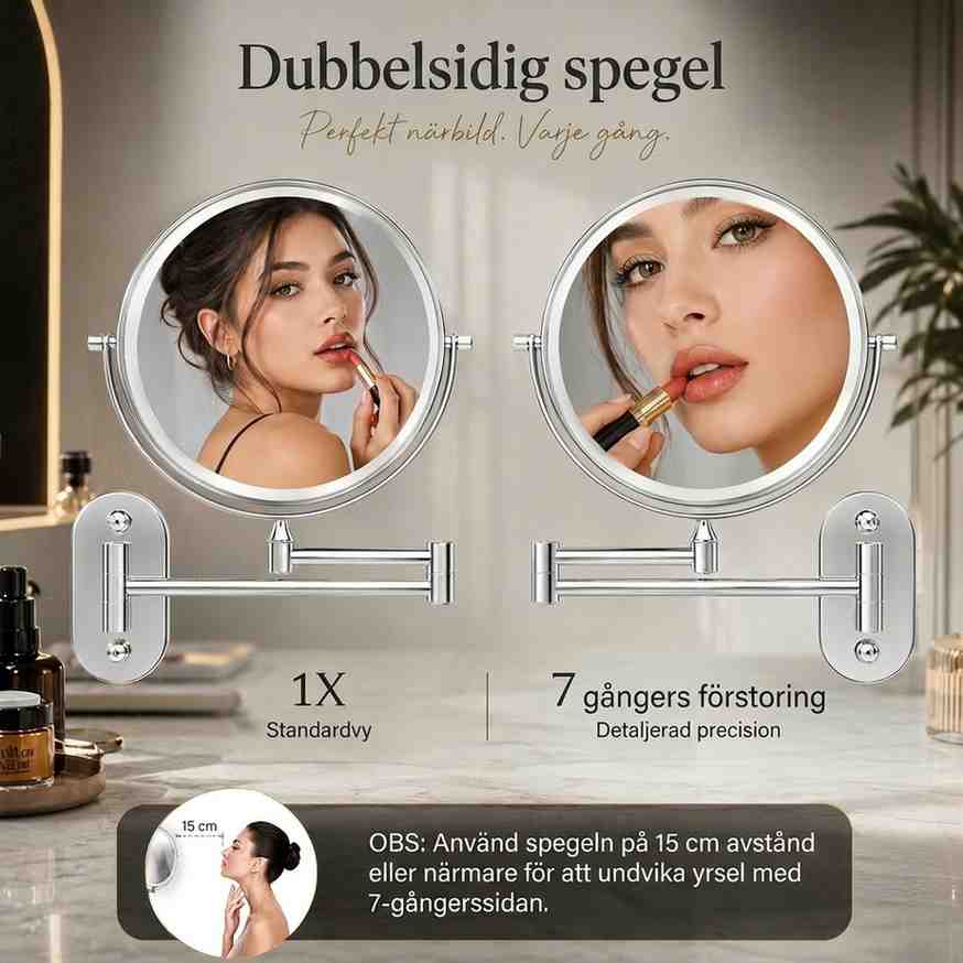 Wall Mirror with LED Lighting and Magnification
